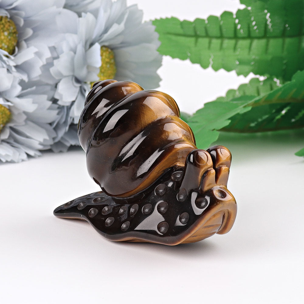 2.5 Inch Tiger Eye Snail Crystal Figurine Carving