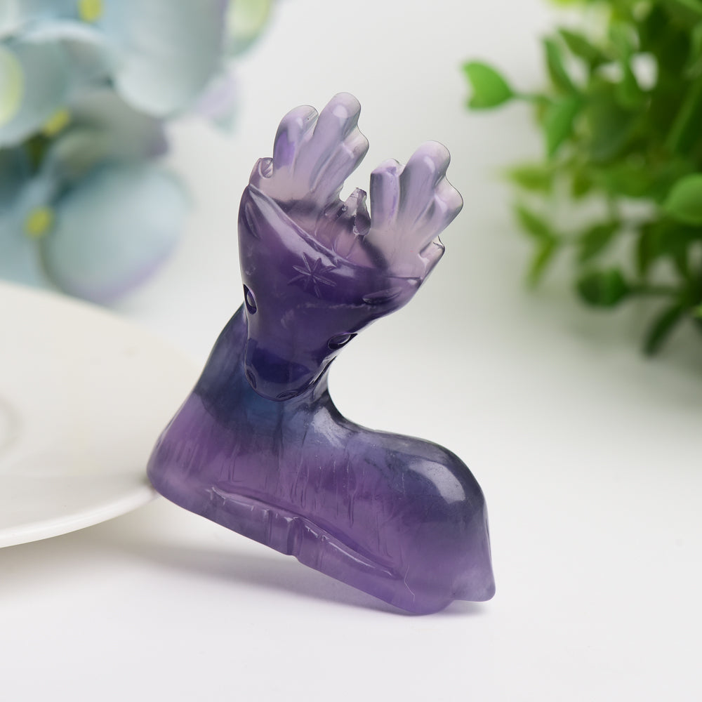 2.5" Purple Fluorite Deer Crystal Carving for Healing