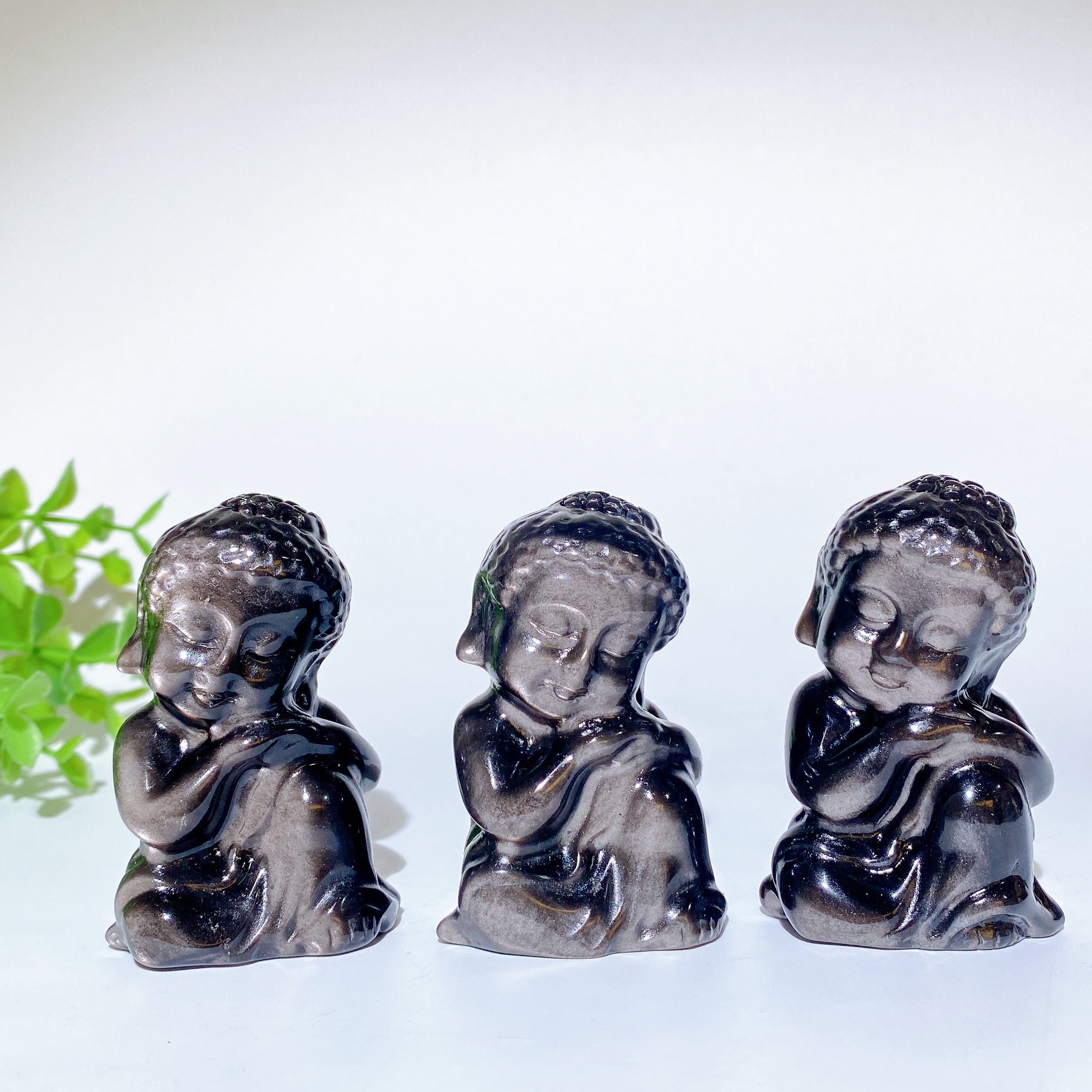 2.5" Silver Obsidian Buddha Statue for Meditation