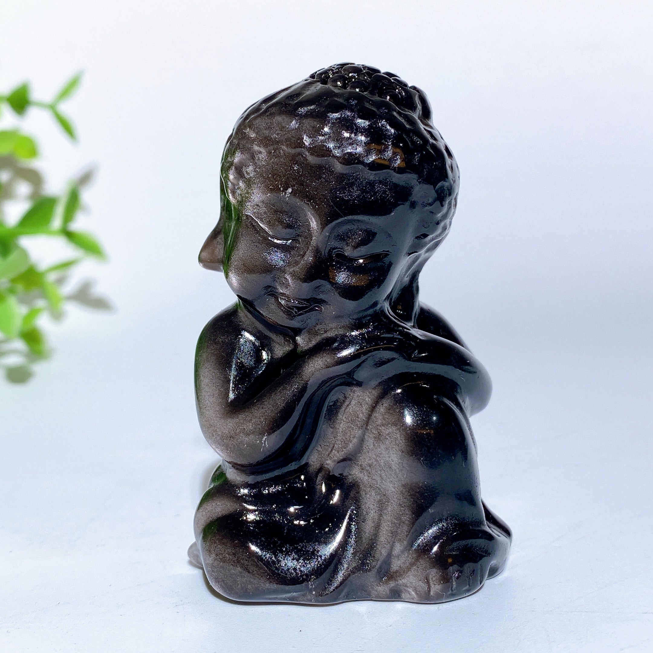 2.5" Silver Obsidian Buddha Statue for Meditation