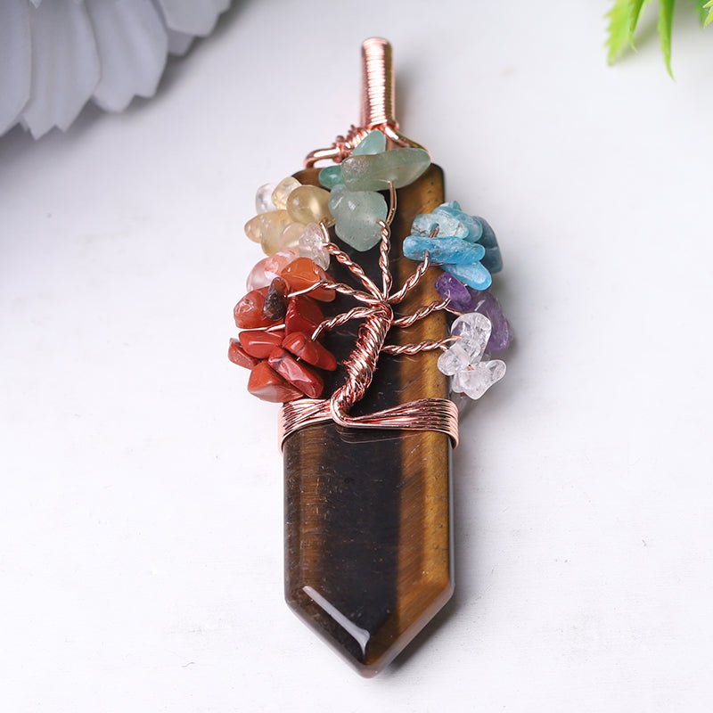 2.5" Tree of Life Crystal Pendant with Healing Gemstones
