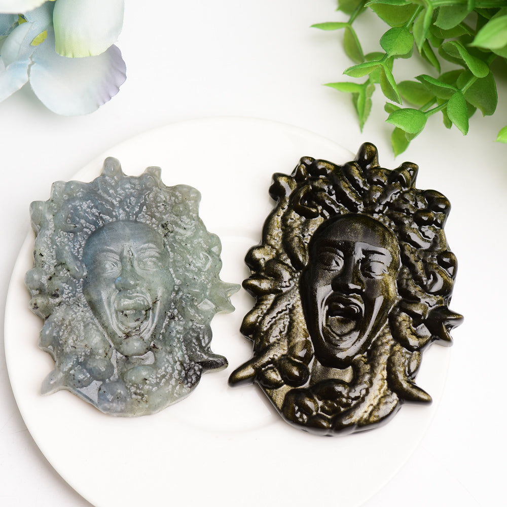 2.8-3.3 inch Labradorite and Golden Obsidian Medusa Crystal Figurines