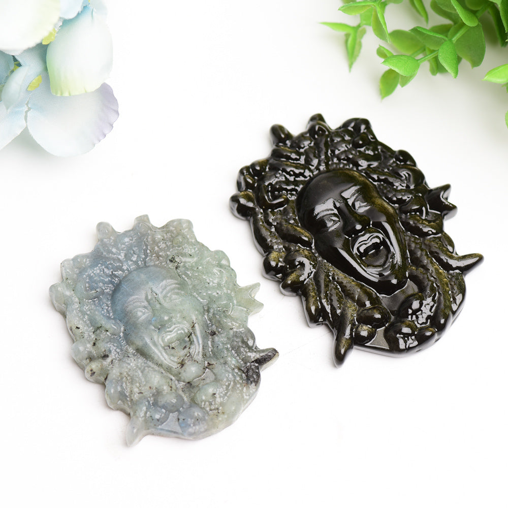 2.8-3.3 inch Labradorite and Golden Obsidian Medusa Crystal Figurines