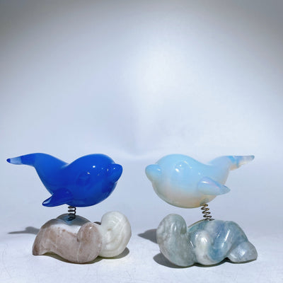 2,9 Zoll Kristall-Delfin-Schnitzerei auf Jadebasis zur Heilung