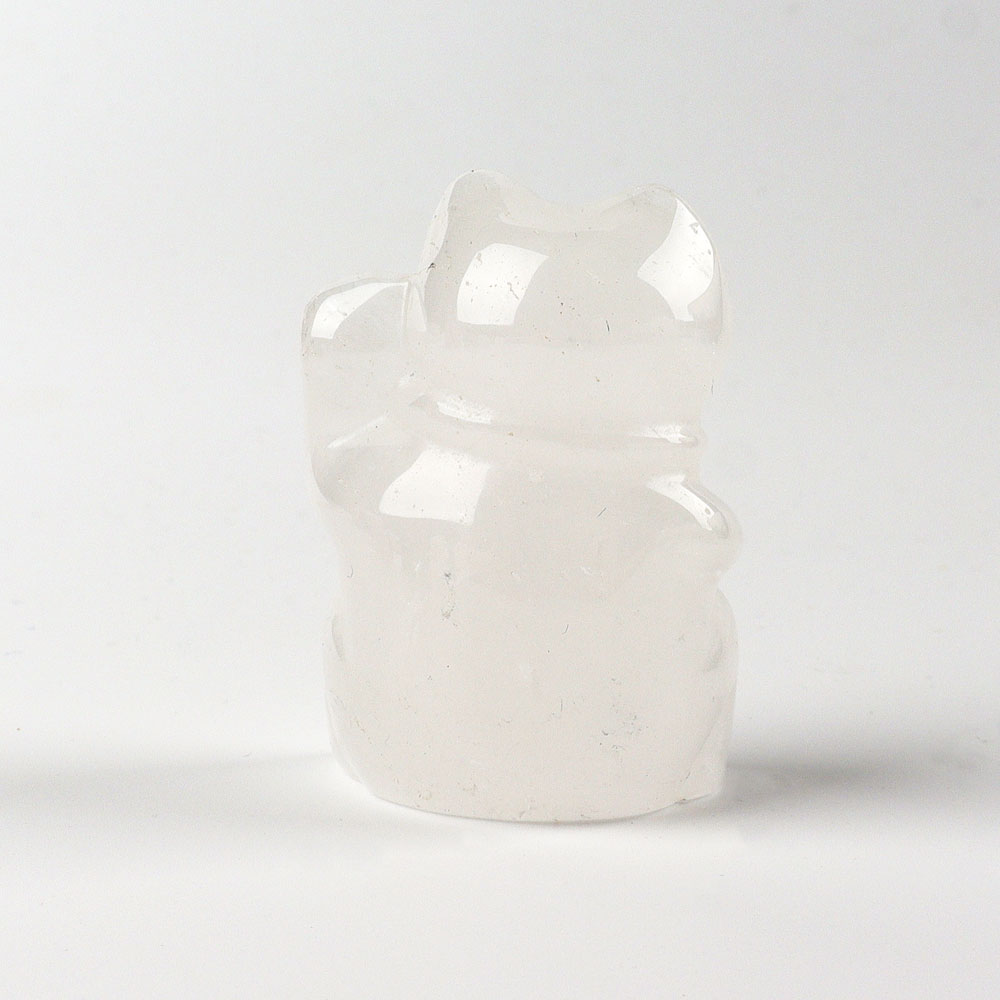 2" Clear Quartz Crystal Lucky Cat Carving Figurine