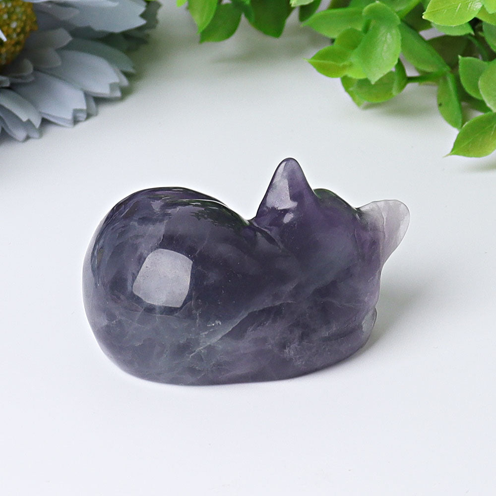 2 Zoll Fluorit Schlafende Katze Kristall Schnitzfigur