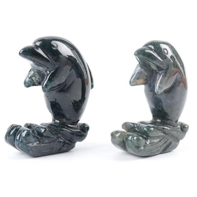 2-inch Moss Agate Crystal Dolphin Figurine for Healing