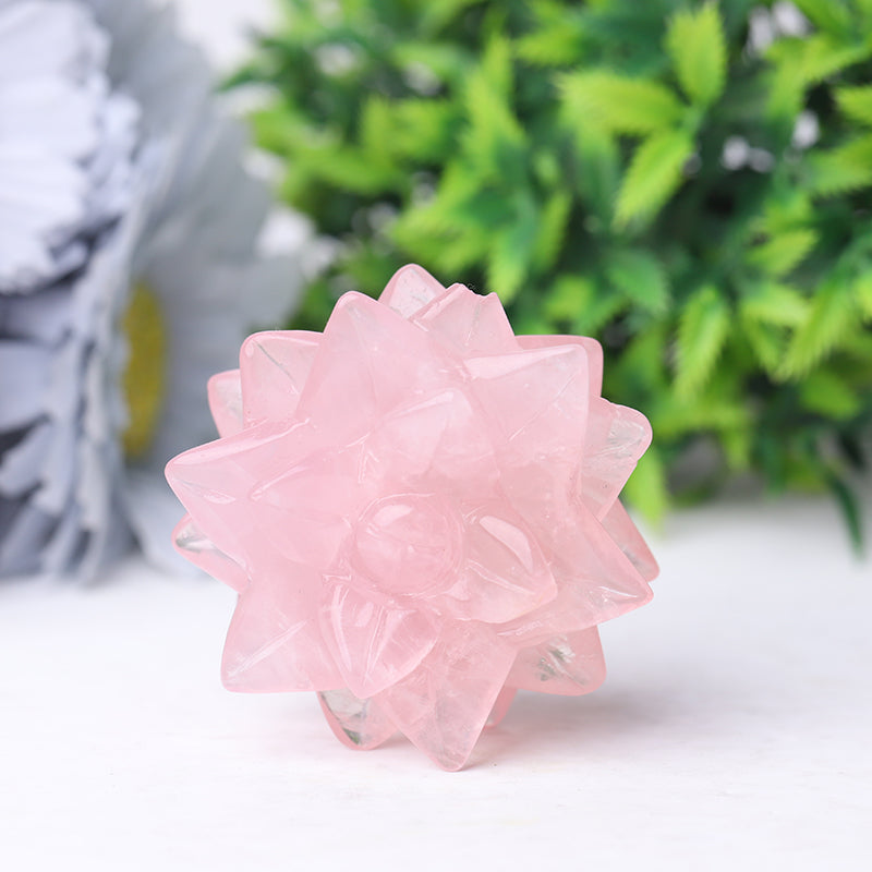 2-inch Rose Quartz Succulent Crystal Figurine Carving