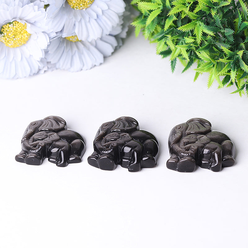 2 inch Silver Obsidian Crystal Elephant Carving