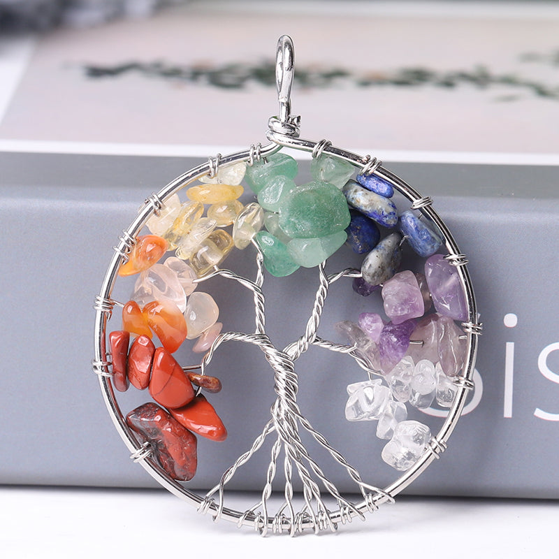 2-inch Tree of Life Mixed Crystal Pendant for Spiritual Growth
