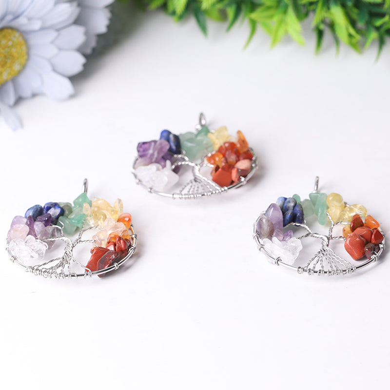 2-inch Tree of Life Mixed Crystal Pendant for Spiritual Growth