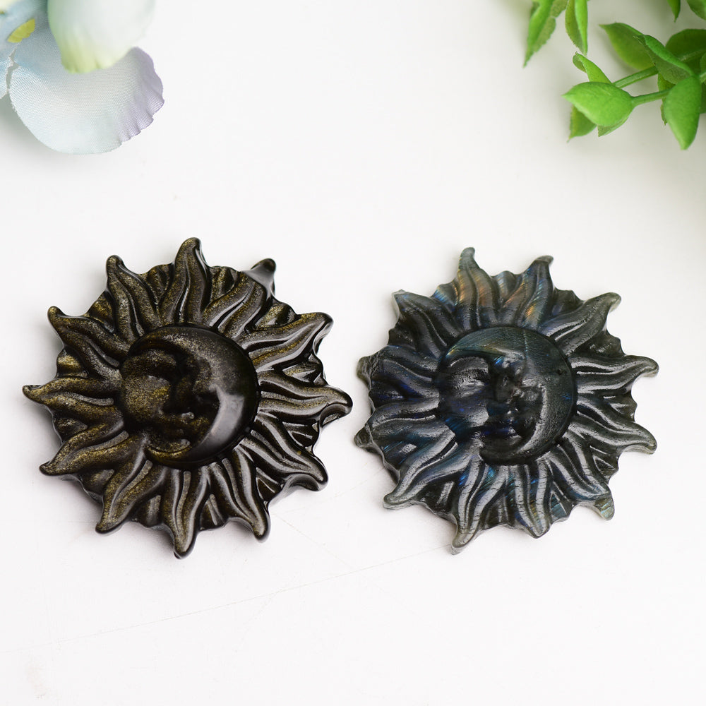 2" Labradorite & Golden Obsidian Sun Moon Crystal Figurines