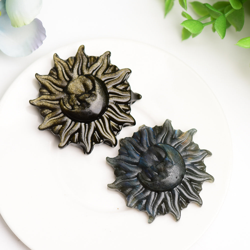 2" Labradorite & Golden Obsidian Sun Moon Crystal Figurines