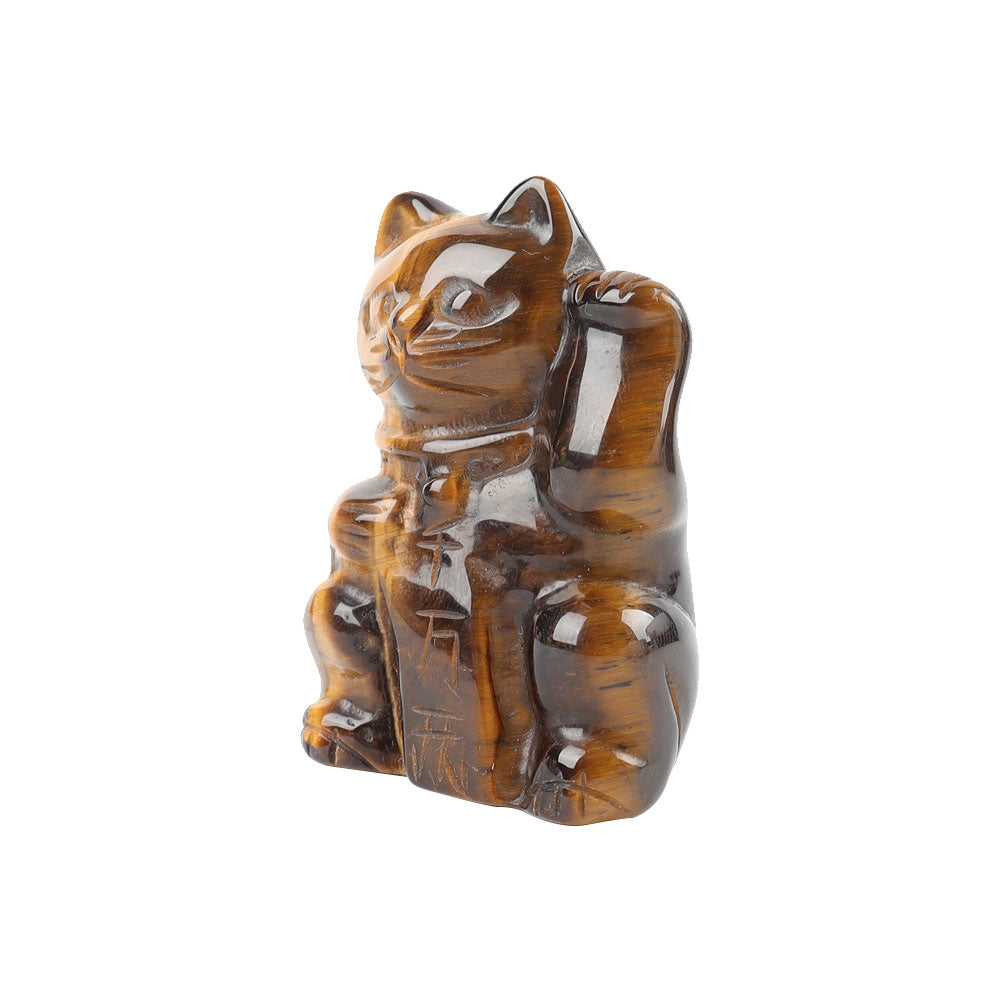 2" Tigerauge-Kristall-Glückskatzenschnitzerei zum Schutz