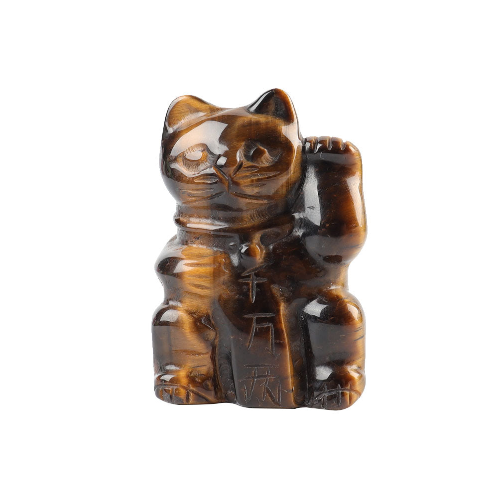 2" Tigerauge-Kristall-Glückskatzenschnitzerei zum Schutz
