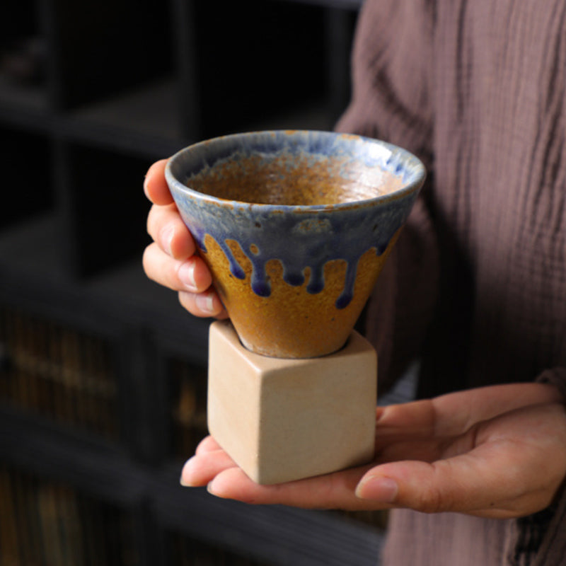 200 ml Vintage-Kaffeetasse aus Keramik mit Farbverlauf und Boden | Zen-Dekor