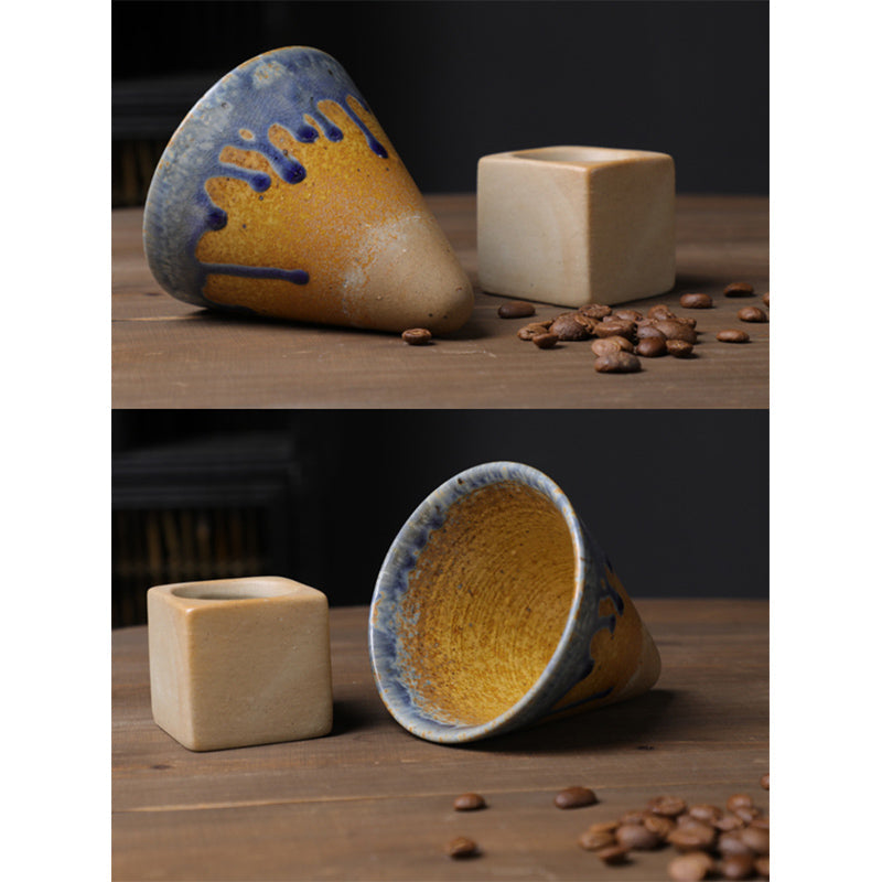 200 ml Vintage-Kaffeetasse aus Keramik mit Farbverlauf und Boden | Zen-Dekor