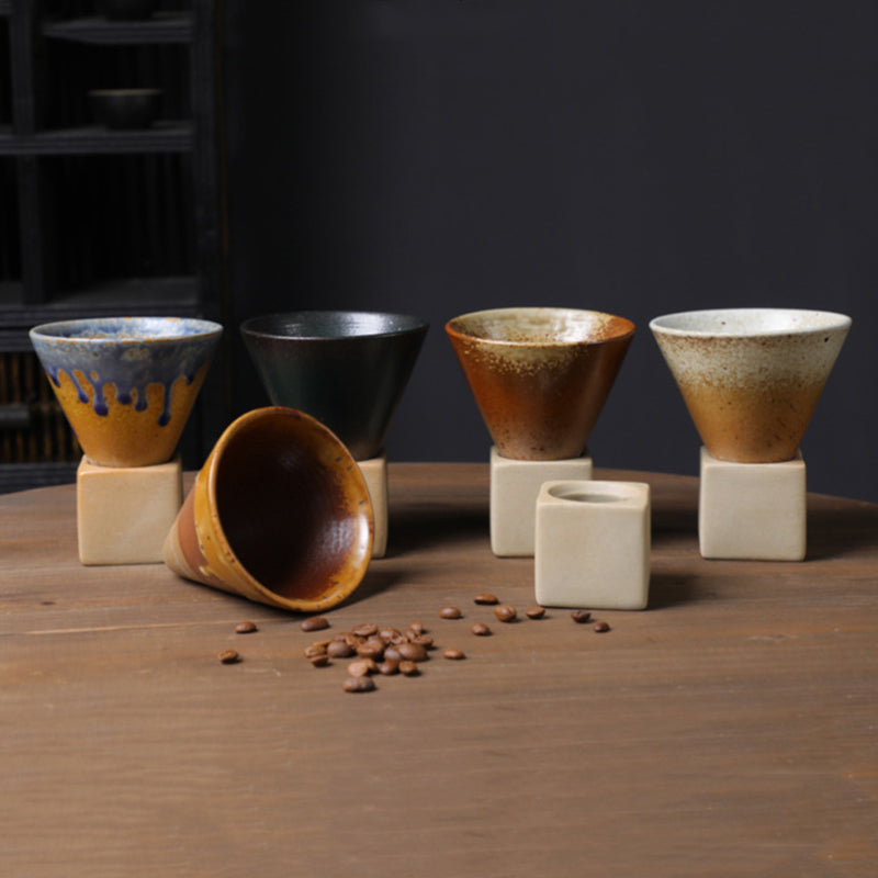 200 ml Vintage-Kaffeetasse aus Keramik mit Farbverlauf und Boden | Zen-Dekor
