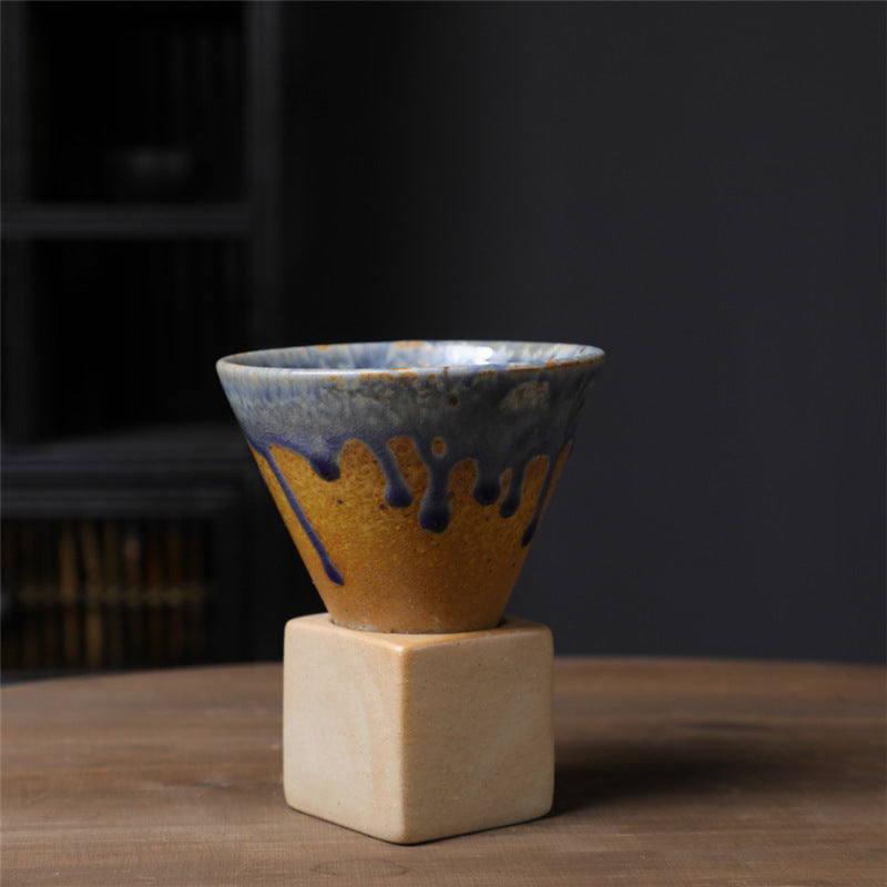 200 ml Vintage-Kaffeetasse aus Keramik mit Farbverlauf und Boden | Zen-Dekor