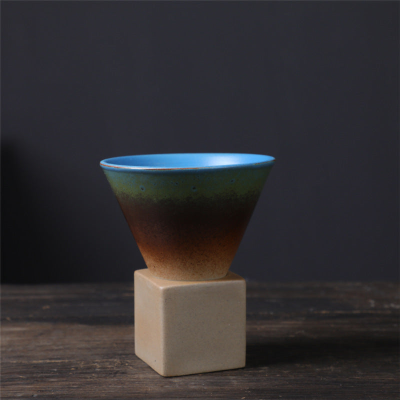 200 ml Vintage-Kaffeetasse aus Keramik mit Farbverlauf und Boden | Zen-Dekor