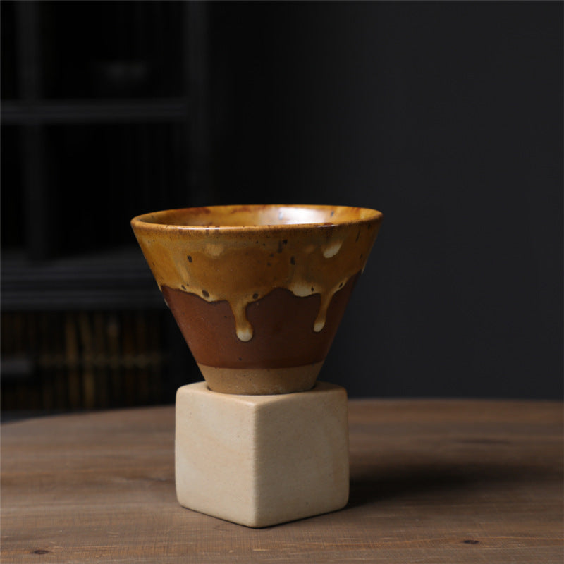 200 ml Vintage-Kaffeetasse aus Keramik mit Farbverlauf und Boden | Zen-Dekor