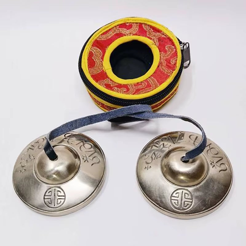 7.5Cm Nepal Handmad Tinkle Bell with Bag Brass Buddhist Tingsha Bells Cymbal Yoga Meditation Healing Bell Music Instruments Gift