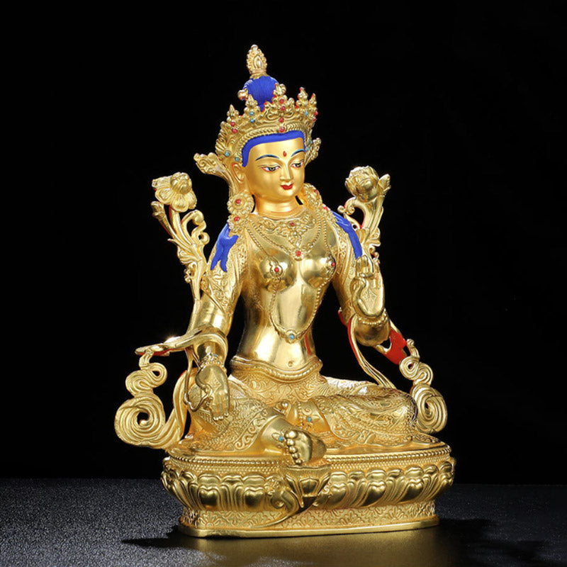 5 Inch Green Tara Protection Buddha Statue Copper Gold Plated
