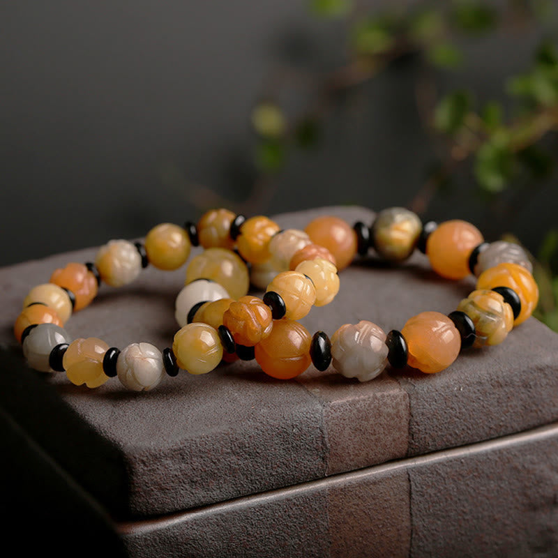 10mm Golden Silk Jade Lotus Wealth Luck Bracelet