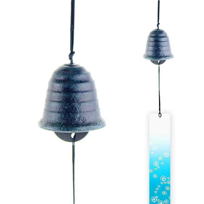 Japanese wind bell furin with dark metallic dome and glass chime for garden decor