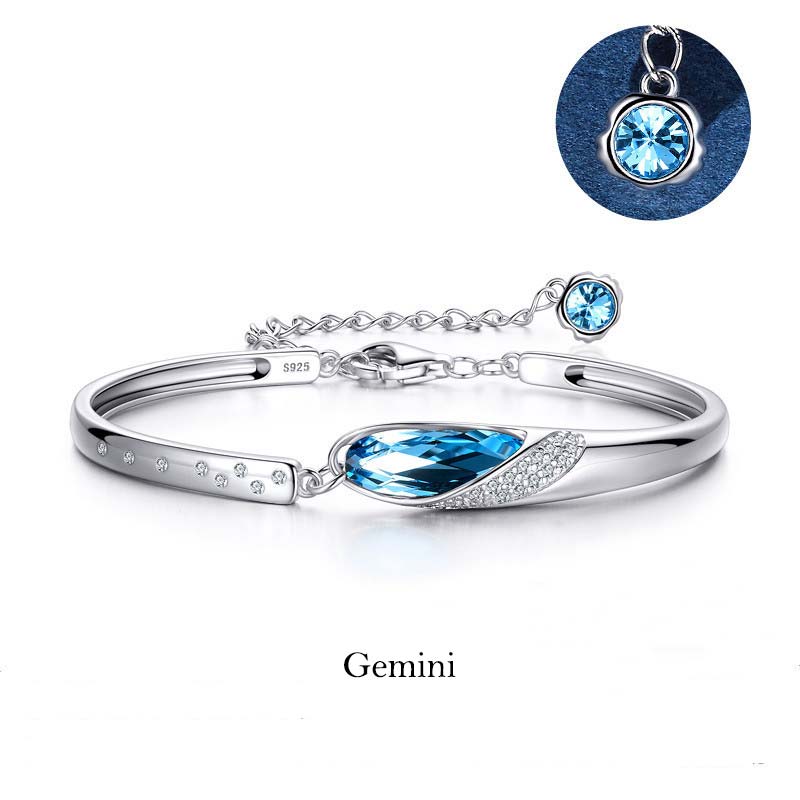 925 Silver Plated Copper Chinese Zodiac Charm Bracelet with Blue Crystal