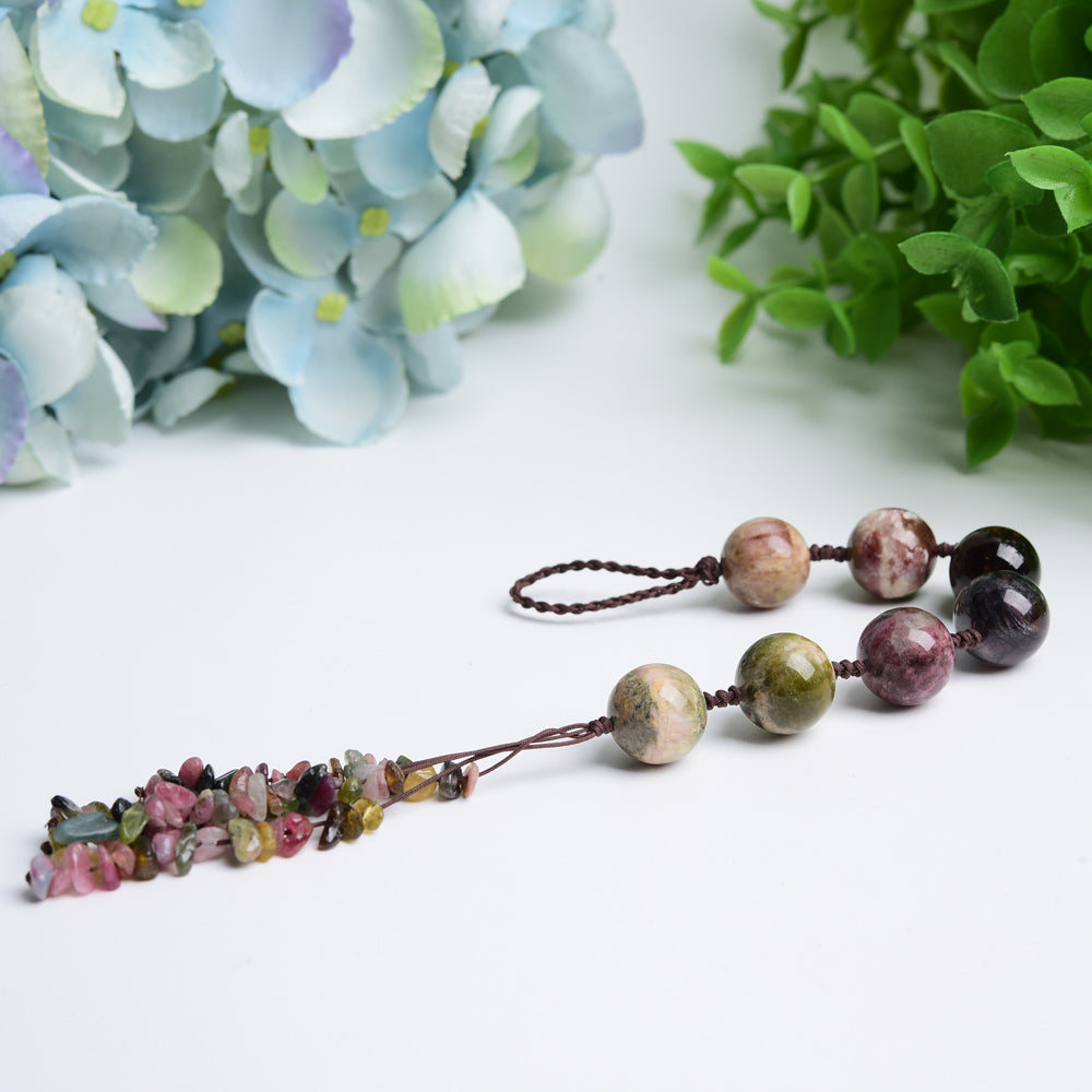 20cm White Moonstone & Tourmaline Crystal Hanging Decor