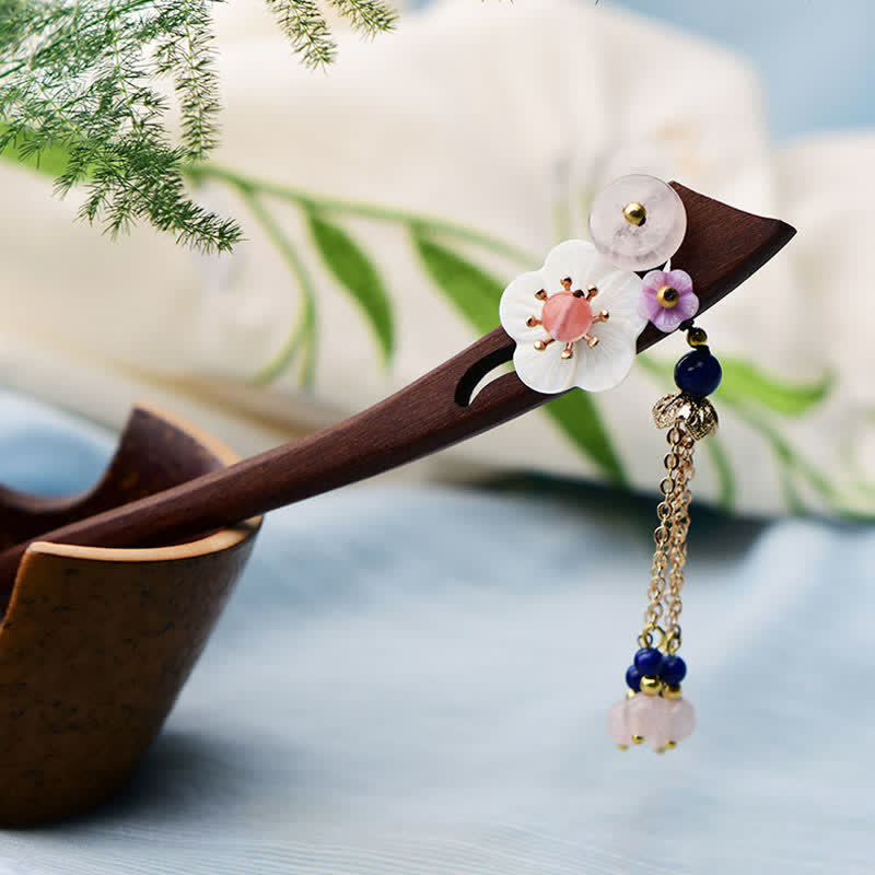 Red Sandalwood Pink Crystal Healing Hairpin | Chinese Charm