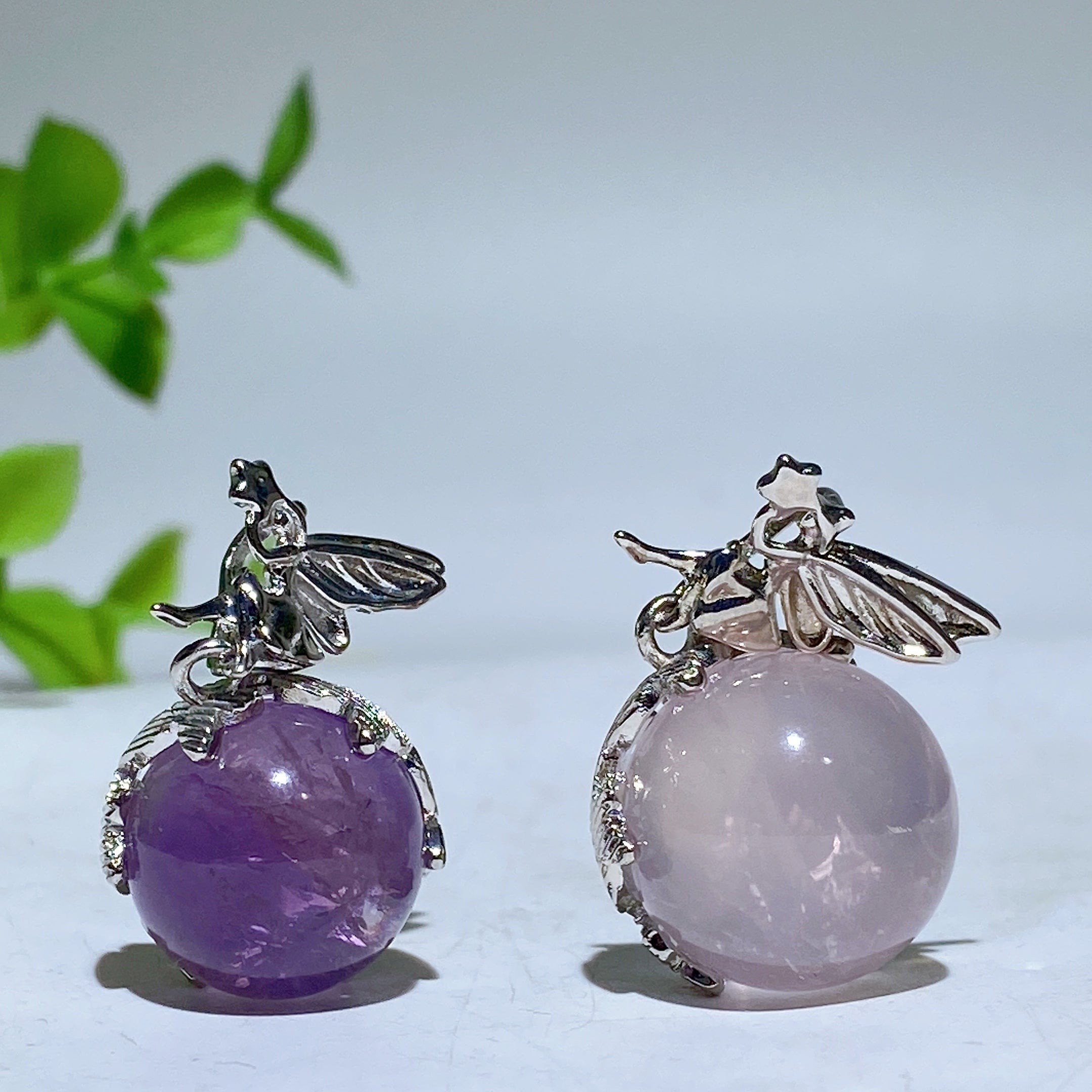 20mm Amethyst Rose Quartz Fairy Pendant Crystal Healing