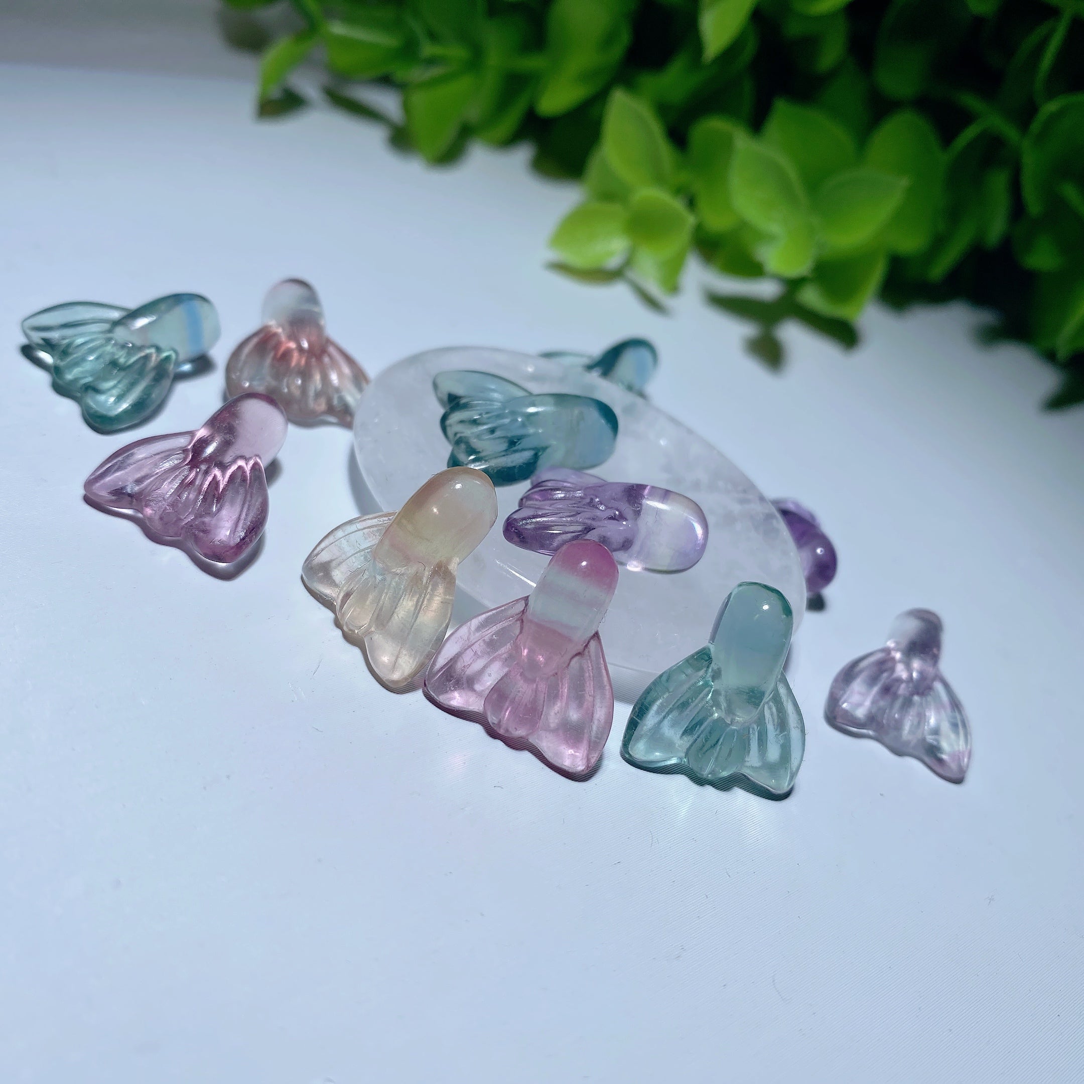 20mm Mini Fluorite Fish Tail Crystal Figurine for Healing