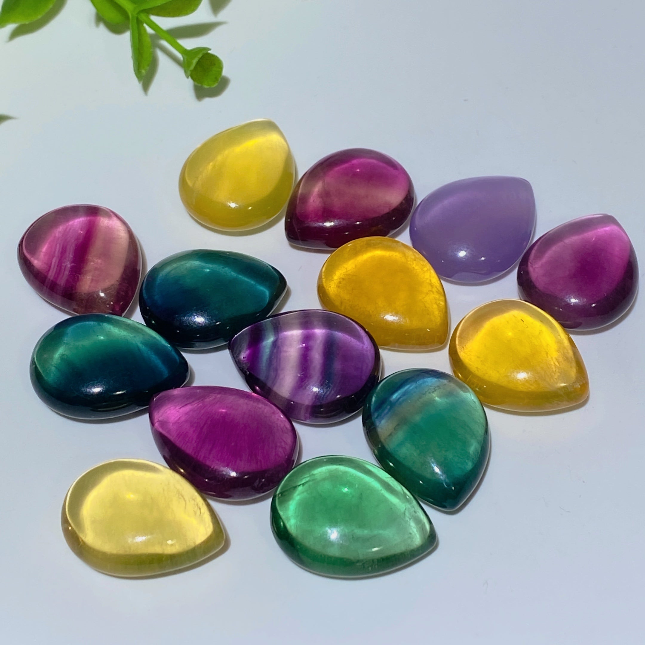 20mm Mixed Fluorite Water-Drop Cabochon for Jewelry DIY
