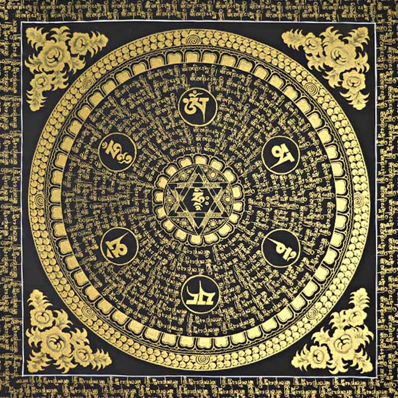 21,65 Zoll tibetisches Thangka-Gemälde Om Mani Padme Hum Schriftdekoration