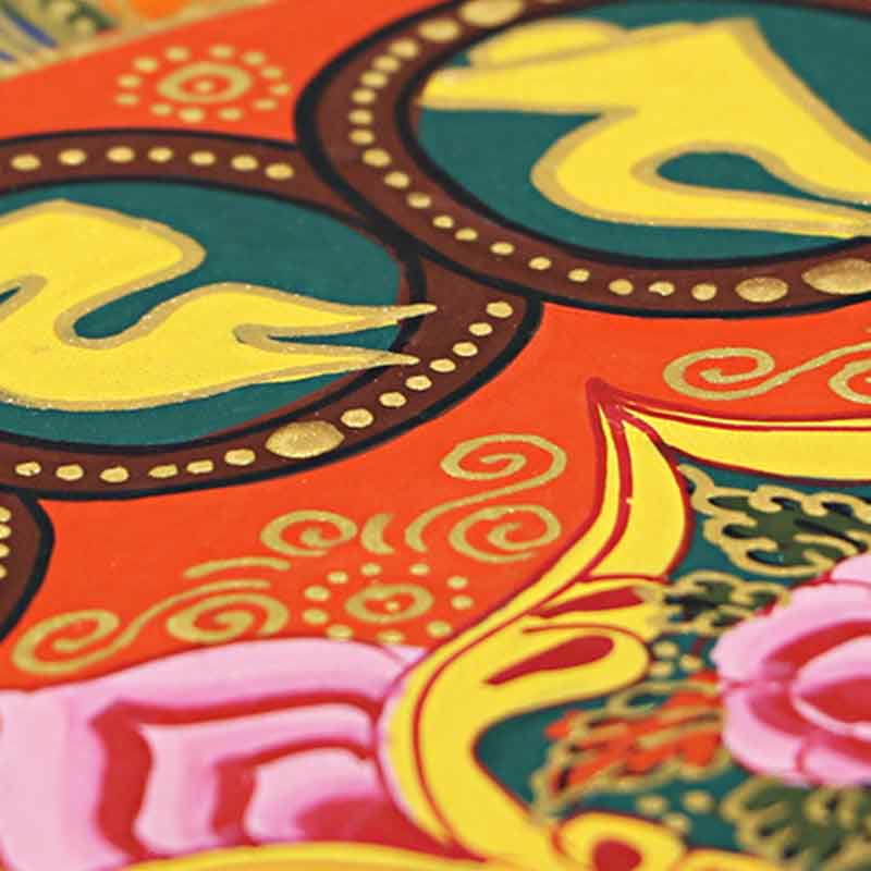 21,65 Zoll tibetisches Thangka-Gemälde Om Mani Padme Hum Schriftdekoration