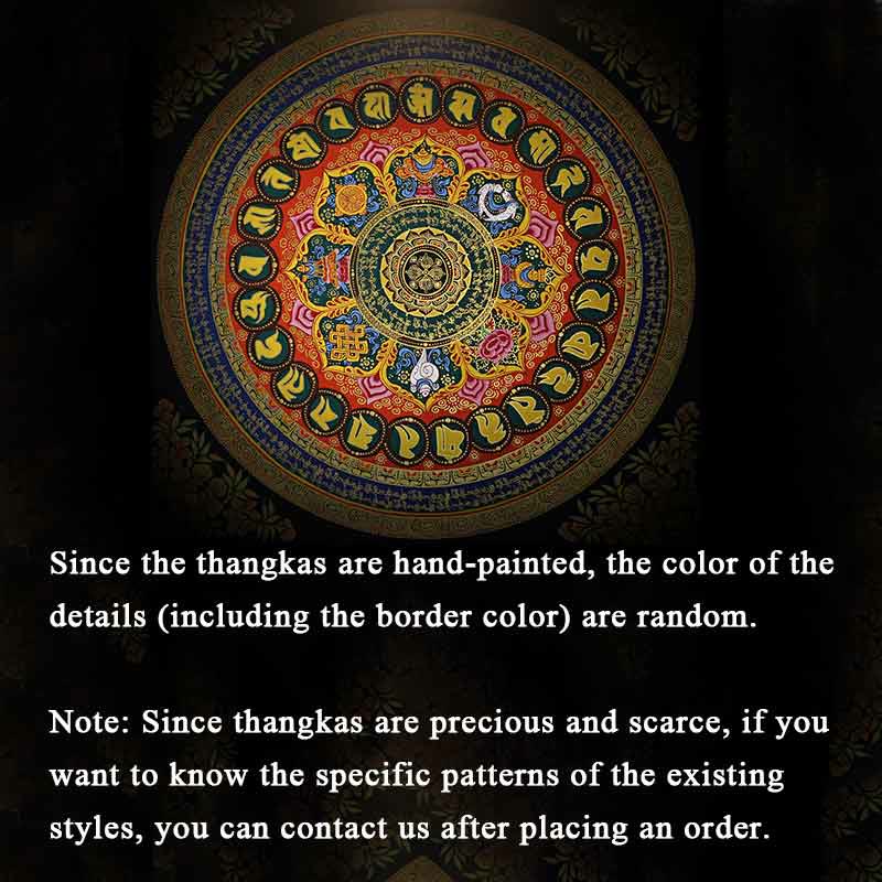 21,65 Zoll tibetisches Thangka-Gemälde Om Mani Padme Hum Schriftdekoration