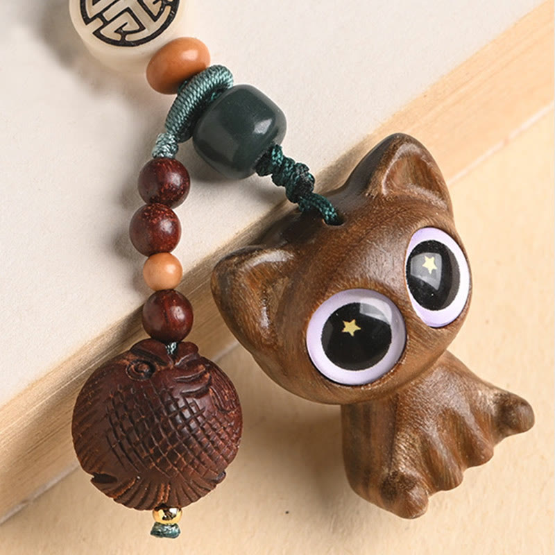 Green Sandalwood Koi Fish Lucky Cat Key Chain Decoration
