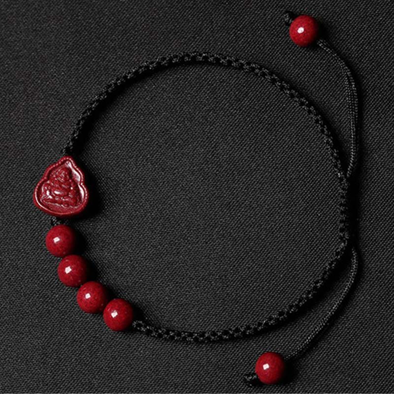 Cinnabar Blessing String Bracelet with Laughing Buddha & Avalokitesvara