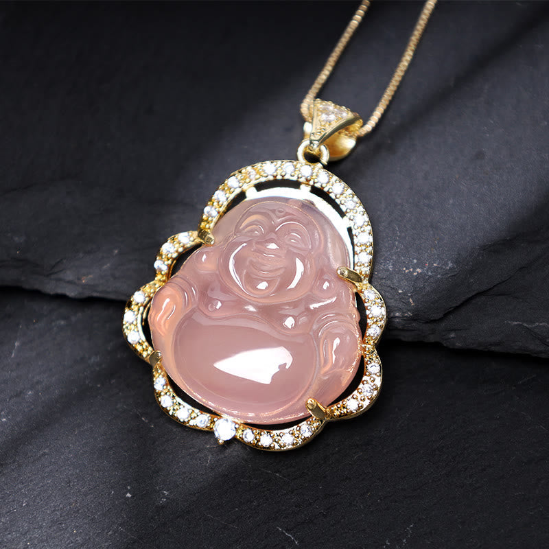 Unisex Laughing Buddha Jade Necklace for Good Luck & Prosperity