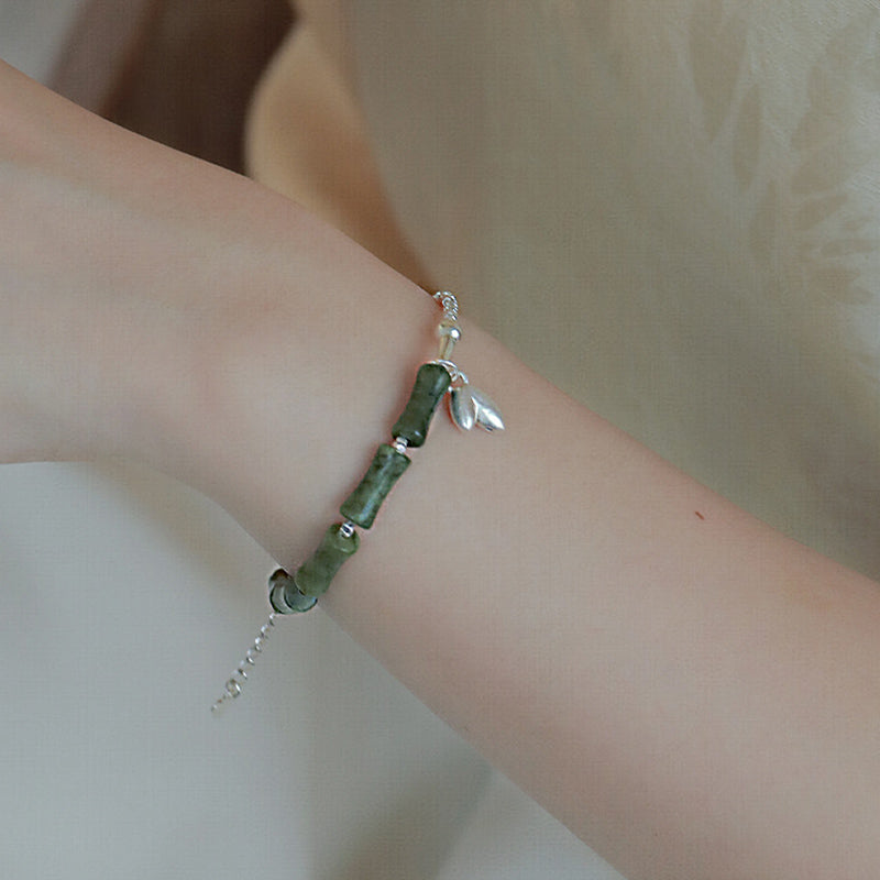 Sterling Silver Peridot Bamboo Spiritual Bracelet for Luck