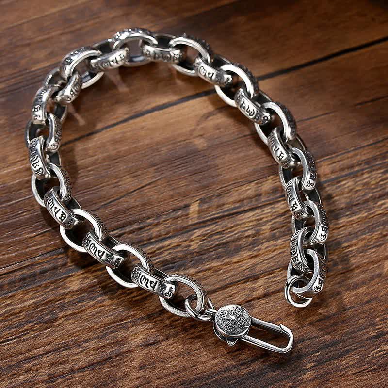 21 cm großes Armband aus 925er Sterlingsilber „Om Mani Padme Hum“ mit Friedenssymbol