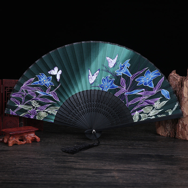 21 cm Bambus-Handfächer | Kirschblüten-Schmetterlings-Design