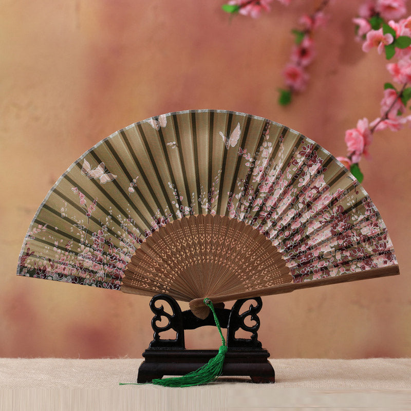 21 cm Bambus-Handfächer | Kirschblüten-Schmetterlings-Design