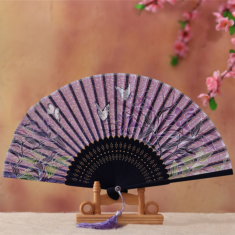 21 cm Bambus-Handfächer | Kirschblüten-Schmetterlings-Design