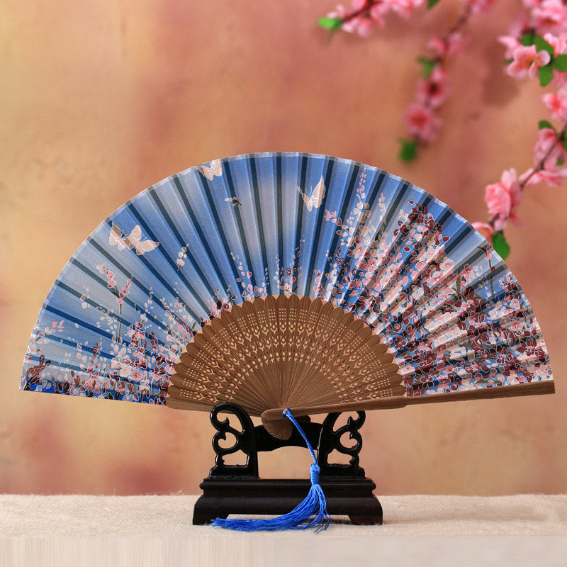 21 cm Bambus-Handfächer | Kirschblüten-Schmetterlings-Design