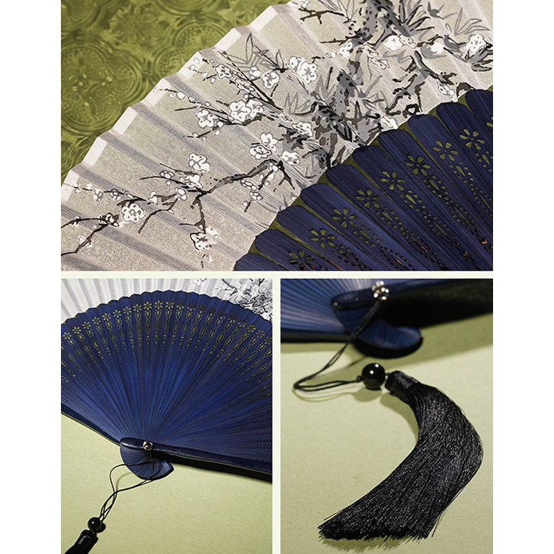 21 cm großer chinesischer Faltfächer | Blumendesign aus Bambus und Polyester