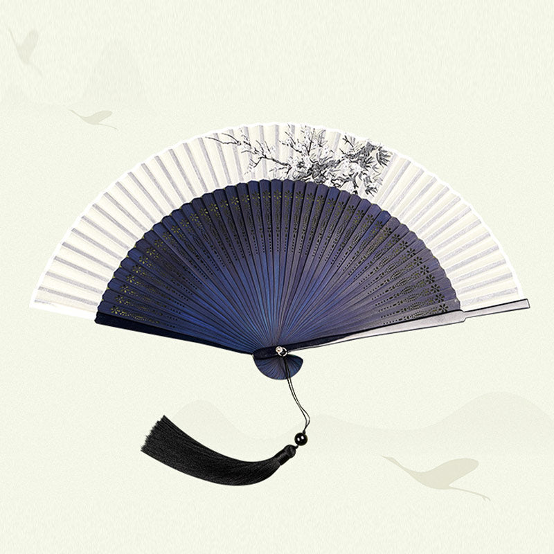21 cm großer chinesischer Faltfächer | Blumendesign aus Bambus und Polyester