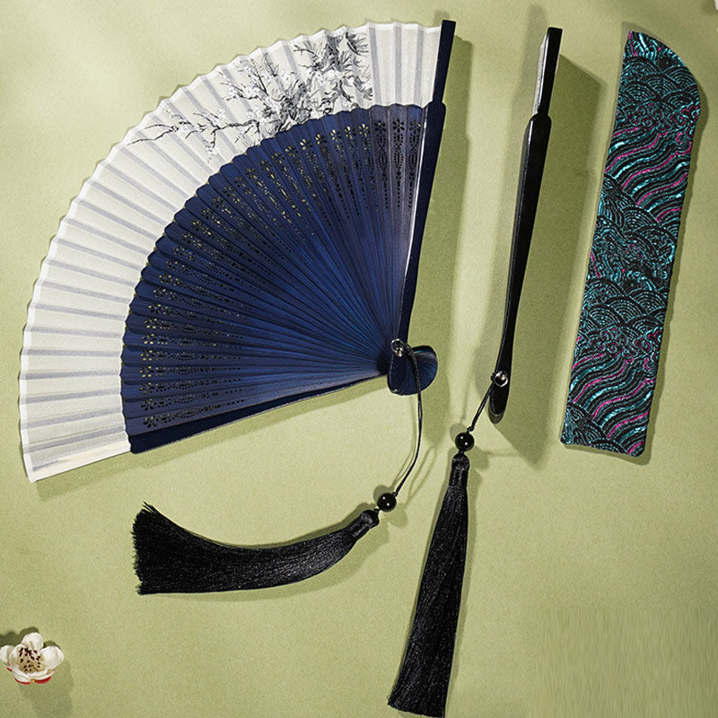 21 cm großer chinesischer Faltfächer | Blumendesign aus Bambus und Polyester